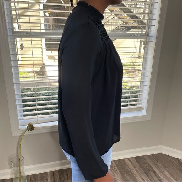 2/$20 Van Heusen Vintage High Neck Semi Sheer Smocked Blouse Size S - Picture 5 of 14